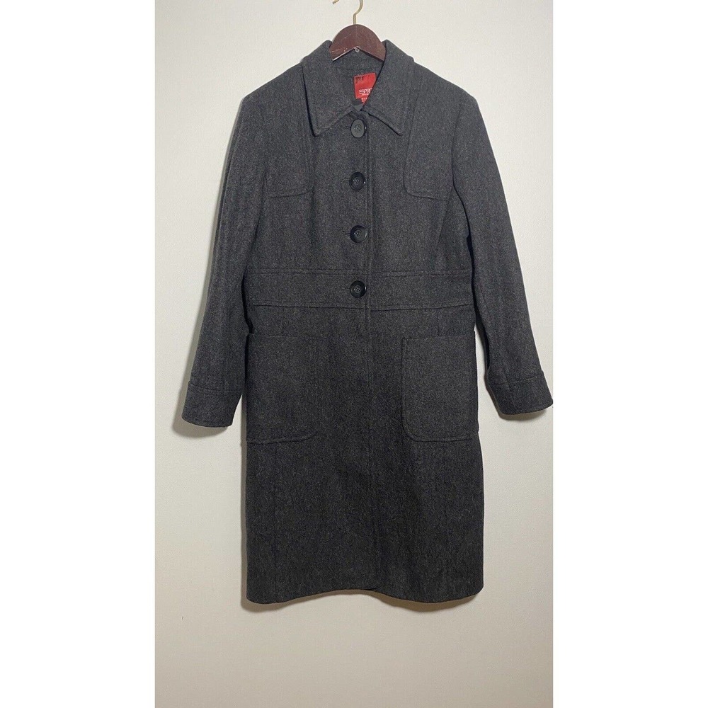 Vintage Esprit Single Breasted 100% Wool Black Speckled Coat Size Large Classic